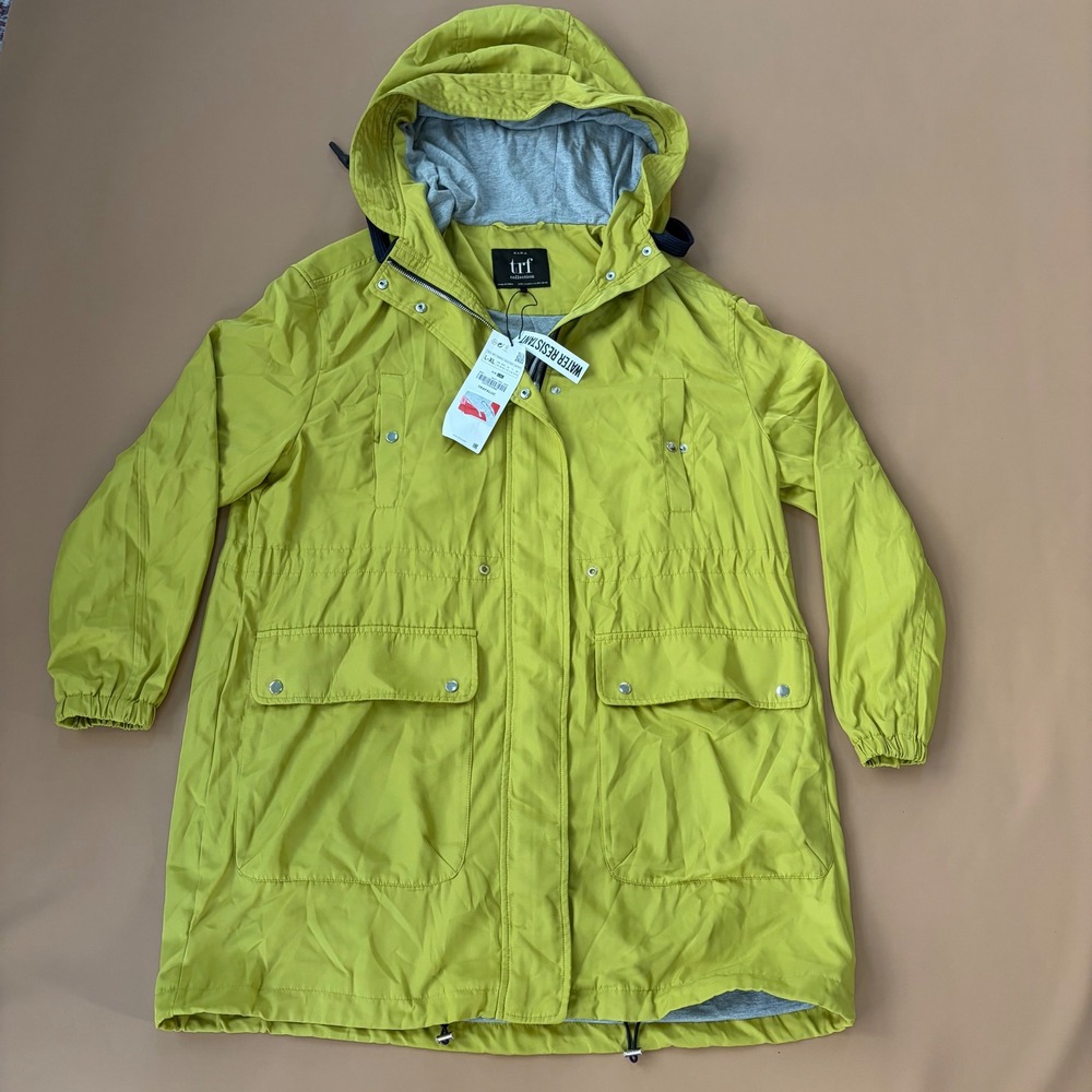 Zara TRF Collection NWT Water Resistant Hooded Anorak Jacket Green‎ L XL City